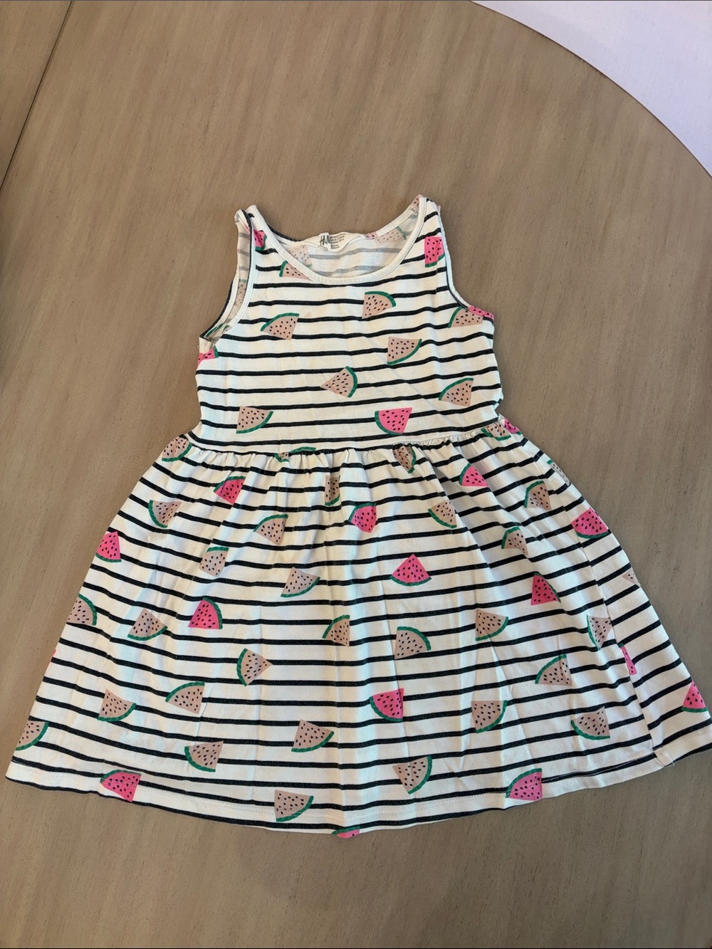 H&M White Striped Tank Dress with Pink & Green Watermelon Print